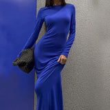 Toloer Women's Wear Spring / Summer 2024 New Solid Color Long Sleeve Collect Purse Hip Slit Dress Children's Holiday Wind-Outfit