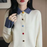 And Winter Knitted Open Shirt Two Lattice Collar Shirt Early Spring New Color Fashion Splicing Coat