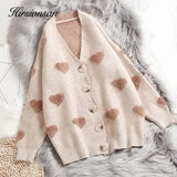 Cashmere Sweater Women Autumn Winter 2019 Knitted Cardigans Kawaii Heart Loose Clothes Oversized Soft Warm Pull