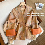 Chinese Style Printing V-Tie Spliced Coat Women's Spring And Autumn Retro Advanced Sense Improved Tang Coat-Outfit