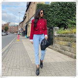 Solid Red Woolen Tweed Blazer Jacket Fashion Autumn Winter Office Ladies Crop Tops Vintage Female Coat Veste Femme Abrigo