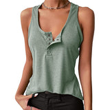 Hot Sale Solid Color Sexy Inside And Outside Wearing Threaded Vest Press Buckle Bottom Top T-Shirt Women's