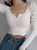 Rib Knit Long Sleeve Crop Top-Outfit