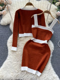 New Women's Dresses Knitwear Suits Small Fragrance Knitted Cardigan Coat + Suspender Knit Dress Streetwear Two Piece Sets 1028-1-Outfit