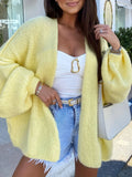 And Winter New Lantern Sleeves Knitted Cardigan Female Korean Version Of Lazy Palm Skin Texture Knitted Knitted Loose