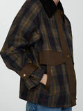 2024 Spring And Autumn Fashion Personality Street Retro Plaid Fur Collar Zipper Decorative Button Coat Female-Outfit