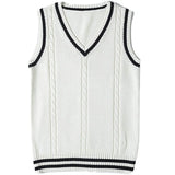 Toloer Sweater Women's Vest V-Neck Striped Stitching Casual Knit Vest