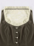 Paneled Lace Button Front Corset Top-Outfit
