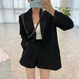 Office Lady Blazer Suits Spring Summer 2021 Two Piece Sets Long Sleeve Coat and High Waist Shorts Casual Pants 2 Piece