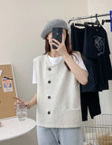 Spring And Autumn Dress New Single-Breasted Sleeveless Shoulder Vest For Women Fashionable Loose And Thin Knitted Vest Girls-Outfit