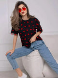 New Sexy Women's Love Mesh Splicing Loose Basic Round-Neck Short-Sleeved