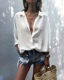 Solid Color Deep V-neck Buttons Chiffon