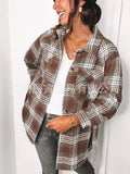 The Ins Autumn Urban Leisure Long Sleeve Lapel Loose Female Shirt Plaid Wool Coat-Outfit