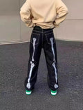 Street Skeleton Black Jeans Men's Hip-Hop Straight Loose Harajuku Casual Floor Jeans-Outfit