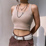 New Women's Wear Fashion Street Photo Hanging Neck Sexy Back Solid Color Tight Short Vest-Outfit
