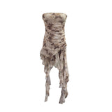 Shot Tie Net Yarn Printing Irregular Ribbon Three-Dimensional Flowers Small Man With Chest Short Skirt Dress Dress