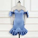 Perspective Mesh Crocus Stud Beaded Bow Bow Dress Party Big-Size Women's Dress