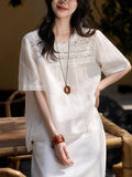 Toloer Dream Floating Heavy Industry Lace + Loose Short-Sleeved Collar Shirt Women's Top 25 Summer New Solid Loose Leisure