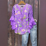 Creative Flower Element 3D Printed Casual Trend V-Necked Lace