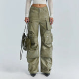 Toloer Cargo Pants Fall 2024 New Personality Splicing Loose PU Leather Pants Casual Wide-Leg Pants Women-Outfit