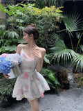 Sexy Dresses Women Floral Printed Swinging Collar French Style Chic Summer Elegant Sweet Dress Ladies Backless Vintage-Outfit