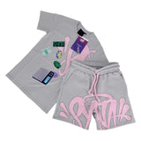 Aesthetics Male Gothic 2-Piece Hip-Hop Alphabet Print 0-Collar T-Shirt + Rope Wide Legs And Short-Outfit
