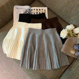 Knitted Pleated High-Waisted Mini Skirt-Outfit