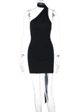 Black Drape Bandage Mini Dress-Outfit