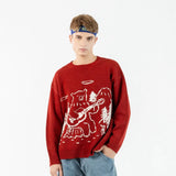 Christmas Bear Concert Embroidery Sweater Harajuku Retro Style Knitted Sweater Autumn And Winter Cotton Pullover