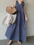 Dress Women 2023 New In Elegance Denim Vintage Casual Blue Clothes Korean Fashion LOOSE Ankle-Length Sleeveless