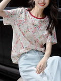 Summer Design Feeling Slammed Collar Bottom Shirt Loose Breathable Letter Embroidered Short-Sleeved Women's