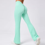 Toloer Hip Yoga V Waist Bell Bottom Pants Fitness Exercise Wide Leg Micro La High Waist Fast Drying Yoga Pants 43210-Outfit