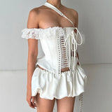 Toloer Fashion Trend With Personality Strapless Top Pleated Skirt Suit Girl-Outfit