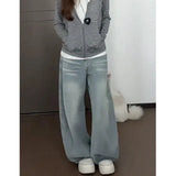 Blue High Street Design Loose Broad Leg Pants Women Lazy Wind Hip Hops Fatmm Straight