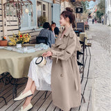 Fashion New Khaki Pink Trench Coat for Women Double-Breasted Long Duster Coat with Belt Lady Windbreaker Spring Autumn