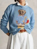 Autumn Explosion Wool-Blend Cartoon Bear High Quality Autumn And Winter Sweater Female Blue Collar Casual