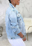 Winter Ripped Long Sleeves Denim Jean