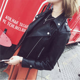 Toloer Spring And Autumn New Locomotive Small Leather Female Short Coat Student Korean Version Black Slim Thin PU Leather Jacket-Outfit