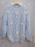 Autumn And Winter New Style Lazy Wind Soft Waxy Sweet Sweater Gentle Style Handmade Three-Dimensional Flower Sweater Head Girl-Outfit