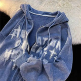 New Retro Do Old Letters Printed Zipper Hoodie Cardigan Women's Trend Lazy Wind Hundred With Sweatshirt Couples Casual