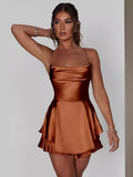 Summer New Sexy Slimming Bare Back Solid Color Sling Dress