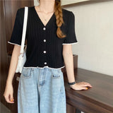 Ice Silk Cardigan Women Summer Thin Outer BM Style Short V Collar Knitted Temperament Shirt Coat Women Ins