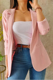 Elegant Pure Color Long Sleeve Coat Women Spring Autumn Casual Pocket Suit Jacket 2023 Pink Open Stitch Coats-Outfit