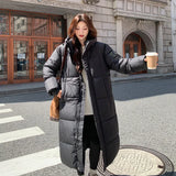 Black Gold Cotton-Padded Jacket Women's Winter Coat Loose Medium Long Thick Cotton-Padded Jacket 2024 New Fashionable Bread Clothes-Outfit