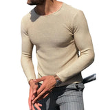 Toloer Men's Casual Round Neck Sweater Solid Color Slim Long Sleeve Knit Jumper Men's