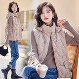 Down Cotton Vest Female Autumn Winter 2024 New Korean Version Vest Stand Collar Short Horse Clip All-Padded Clothes Vest Coat-Outfit