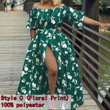 Off Shoulder Maxi Dress Celmia Women Lantern Sleeve Casual Loose Split Sundress Summer Buttons Party
