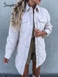 Simplee Oversize geometric printed winter quilted coats for women Casual soft down jacket female 2021 Fashion army green