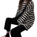 Toloer 2024 New Ins Tide Black And White Stripes Early Autumn Loose Long-Sleeved T-Shirt Schoolgirl