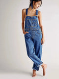 Women Vintage Retro Denim Long Jumpsuit Casual Spaghetti Strap Straight Romper Pants Summer Baggy Bib Overalls-Outfit